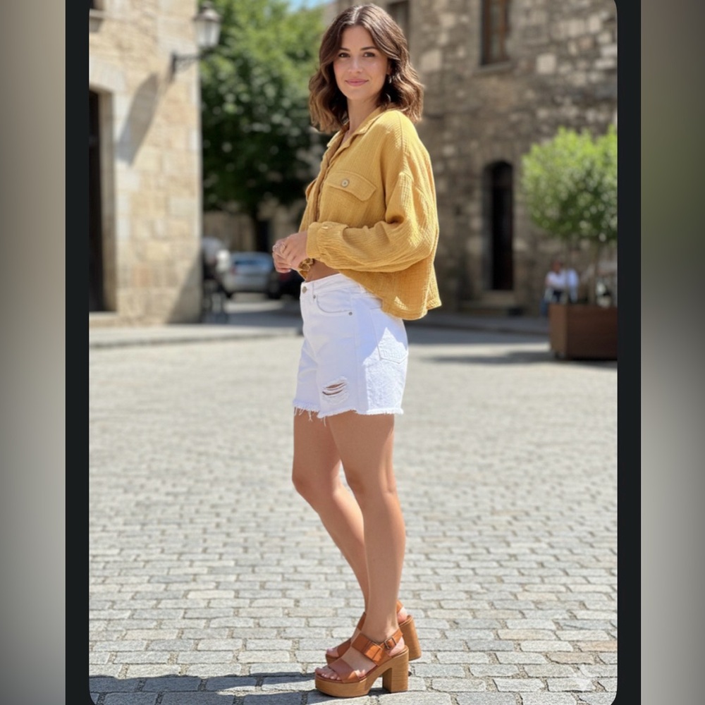 BUCKETLIST - Golden‎ Yellow Slub Cotton, M, Textured Top